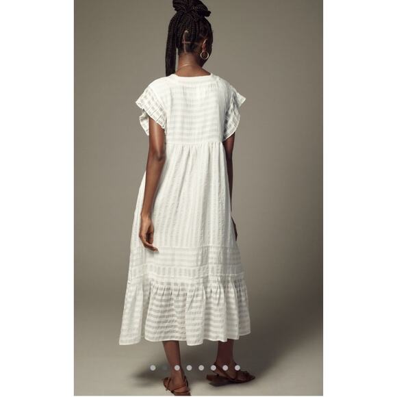 Anthropologie White V-Neck Dress Size Large - Picture 2 of 9